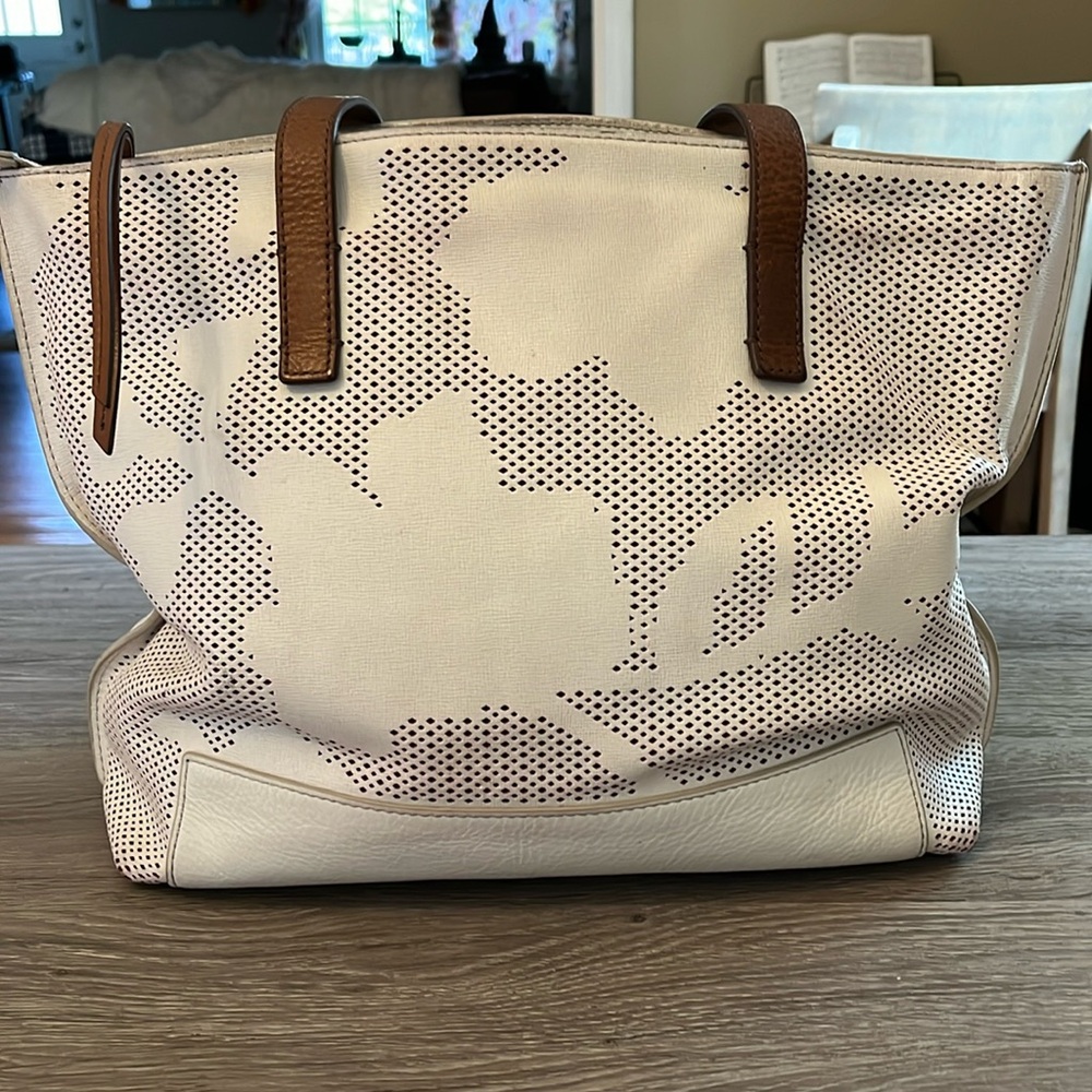 Fossil white leather perforated floral bag